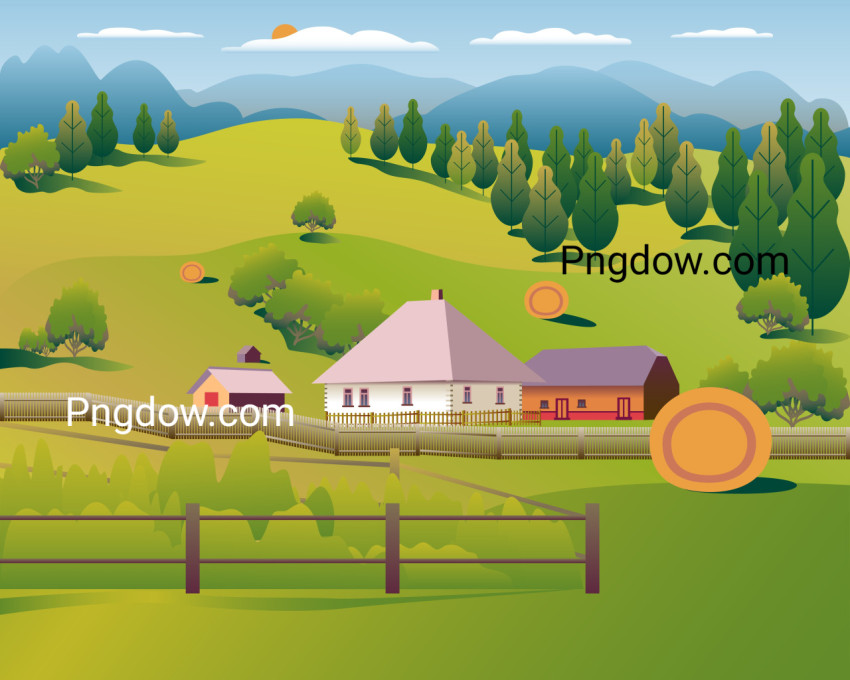 Village in Countryside Landscape ,vector image For Free Download