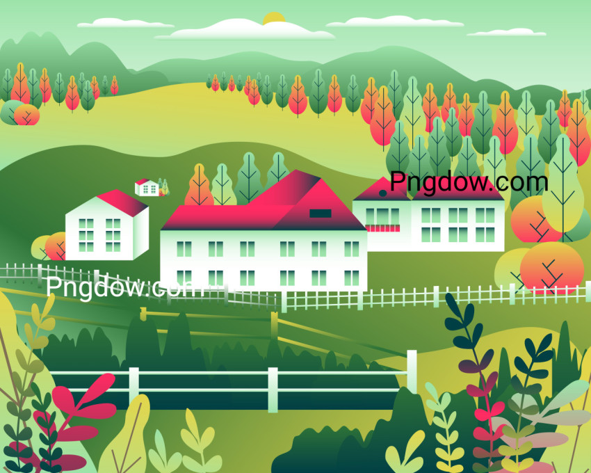 Village in Countryside Landscape ,vector image For Frees