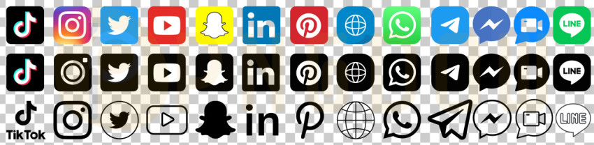 Facebook, twitter, instagram, youtube, snapchat, pinterest, whatsapp, linkedin, tiktok Collection social media logo, icon