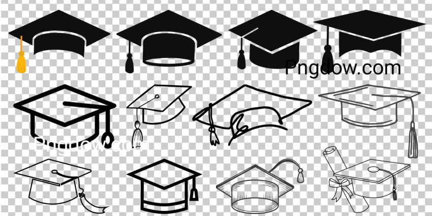 Graduation hat cap icons set | Academic cap | Graduation student black cap and diploma , vector