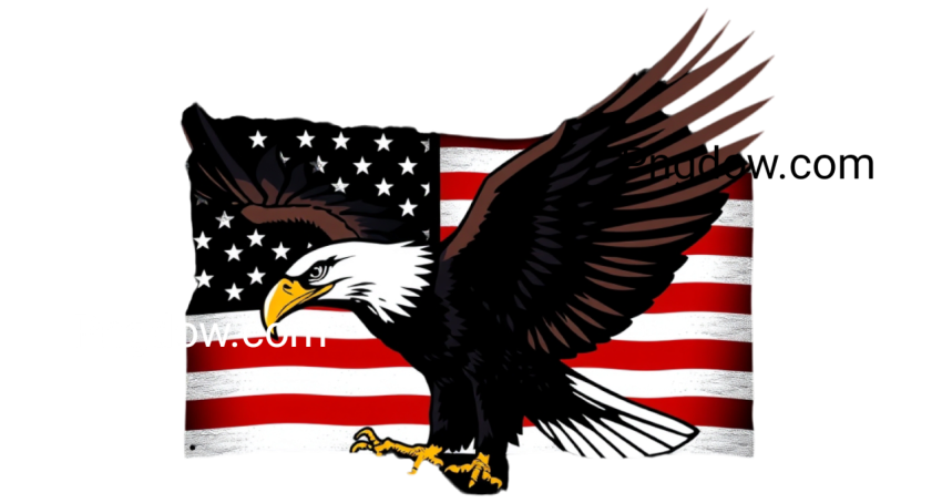 An eagle soaring majestically with the American flag png waving in the background, symbolizing freedom and patriotism