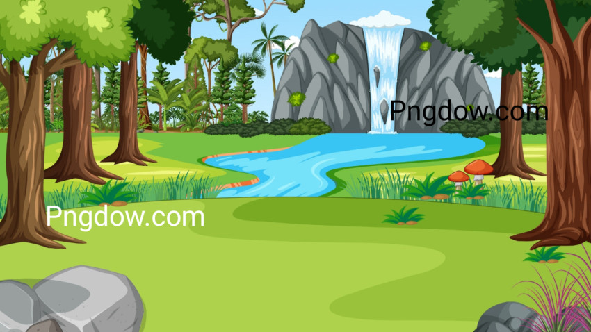 Nature scene with waterfall in the forest landscape for Free