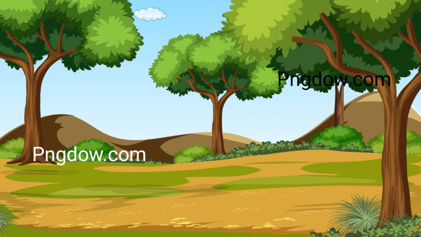 Forest scene with various forest trees for Free Download