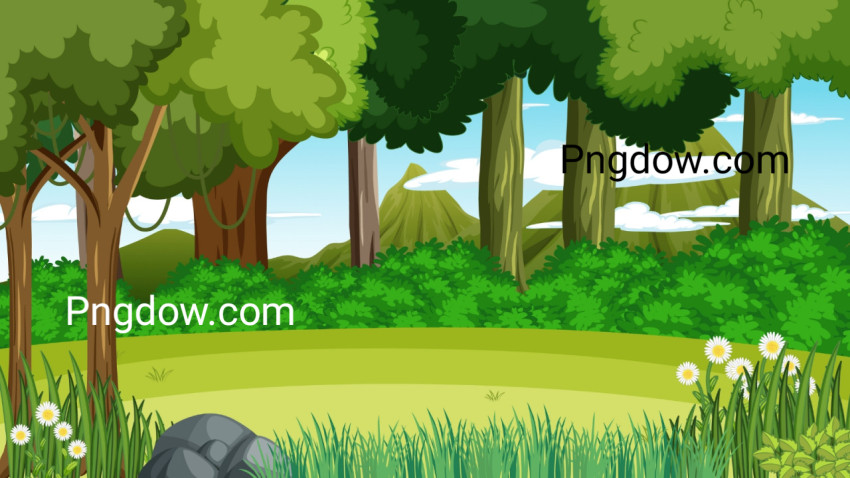 Blank forest at daytime scene with various forest trees for Free