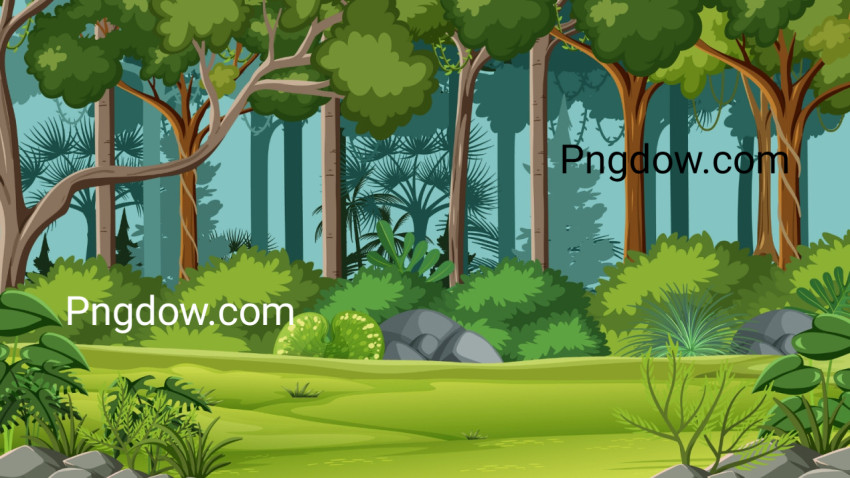 Jungle scene with various forest trees for Free