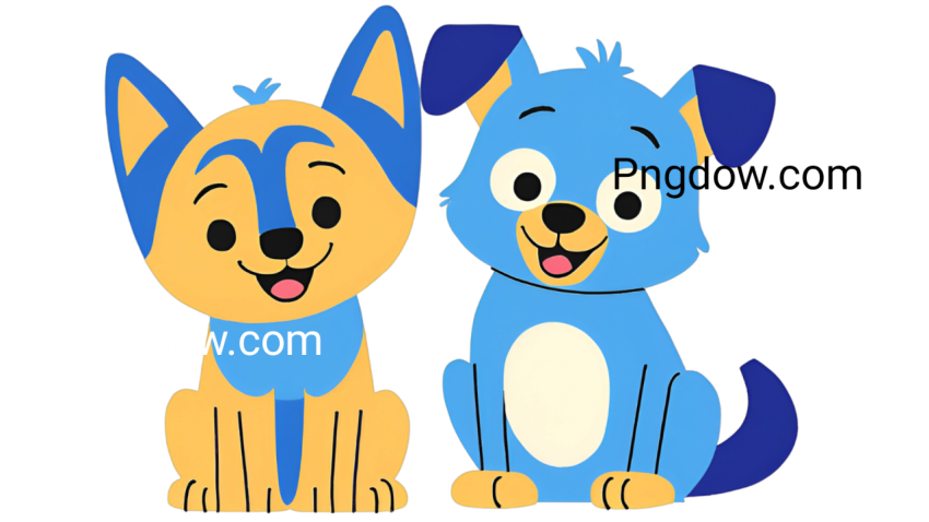 Cartoon image of two dogs, Bluey and Bingo, sitting next to each other, Png images