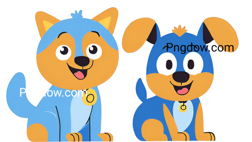 Two cartoon dogs, Bluey and Bingo, sitting side by side, Png images
