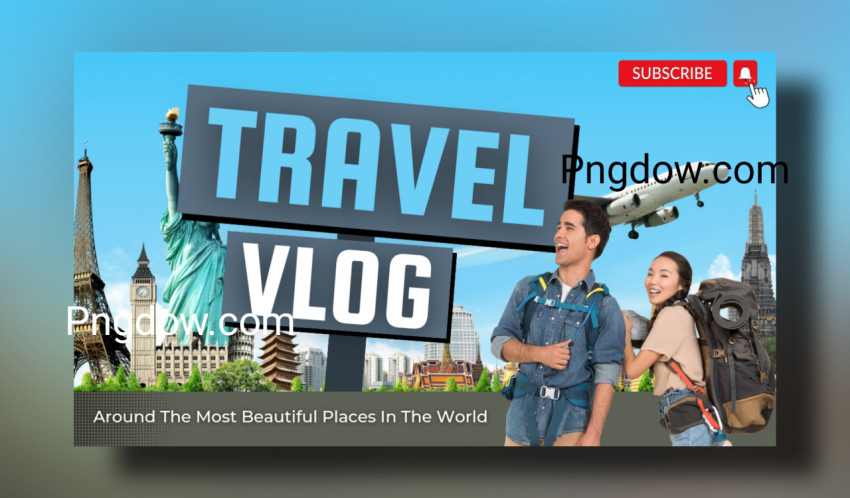 Premium Blue And White Modern Travel Vlog YouTube Thumbnail for Free Download