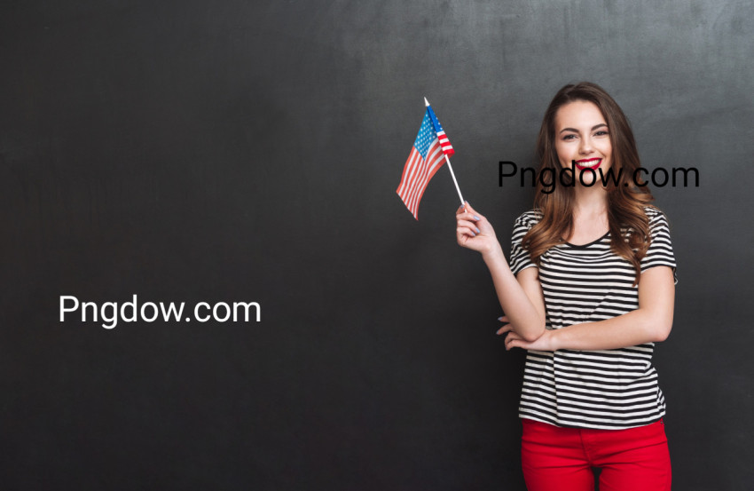 Smiling Woman Holding USA Flag