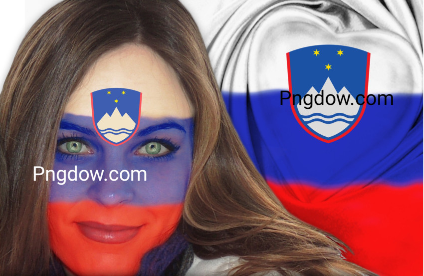 Attractive Slovenian woman in front of flag