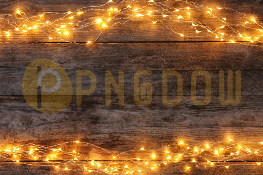 Festive Christmas Lights on Wooden Background