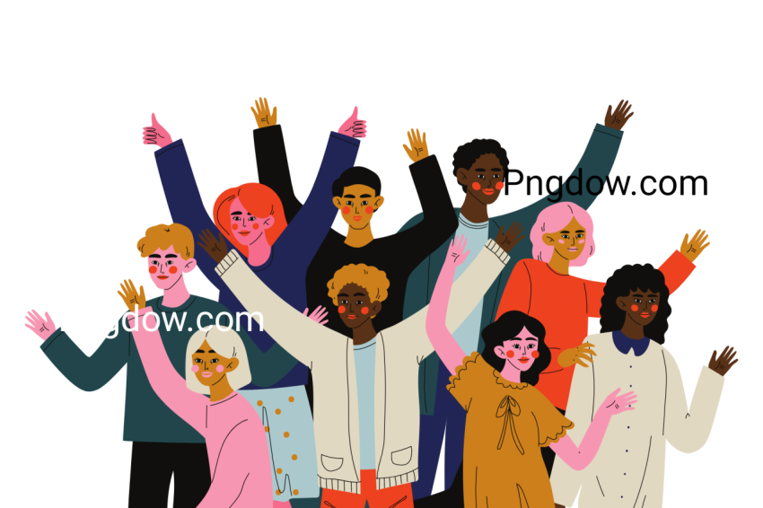 Cheerful Diverse Crowd of People Illustration