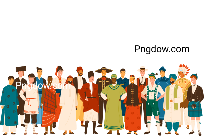 Group of diverse smiling man wearing in folk costumes of various countries vector flat illustration  Happy multinational male people standing in ethnic clothing isolated on white background