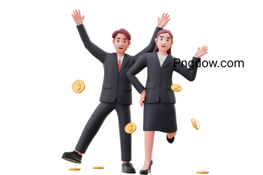 Happy Business People with Financial Growth 3D Illustration, Png for Free