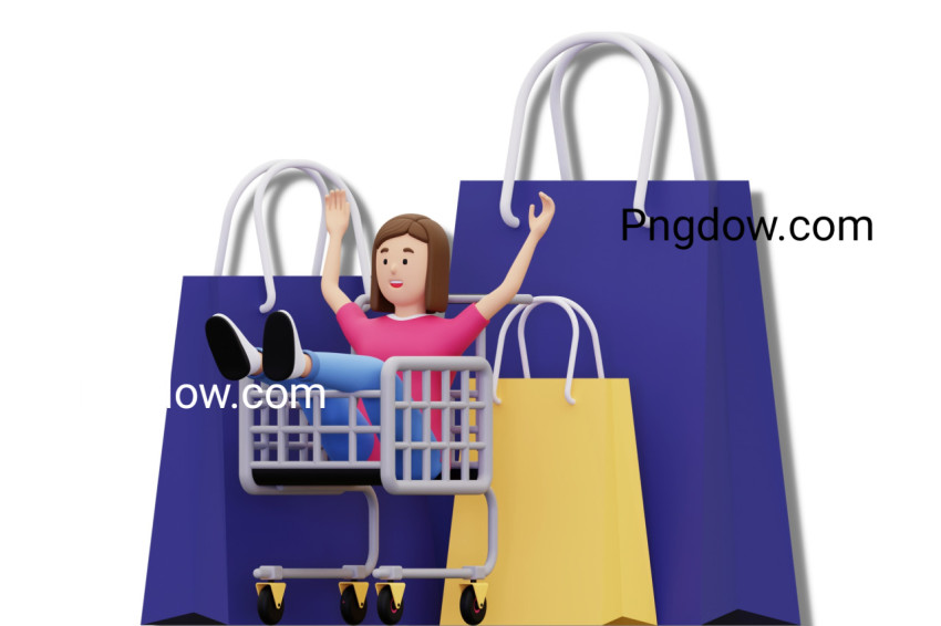 3d Girl sitting in shopping cart