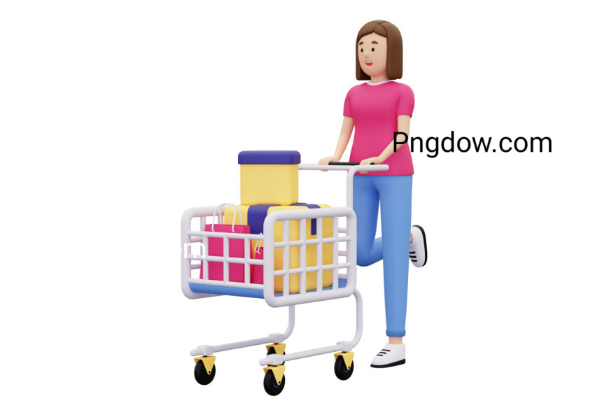 3d Girl walking with shopping cart