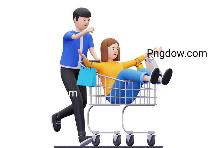 3d Couple having fun while shopping illustration