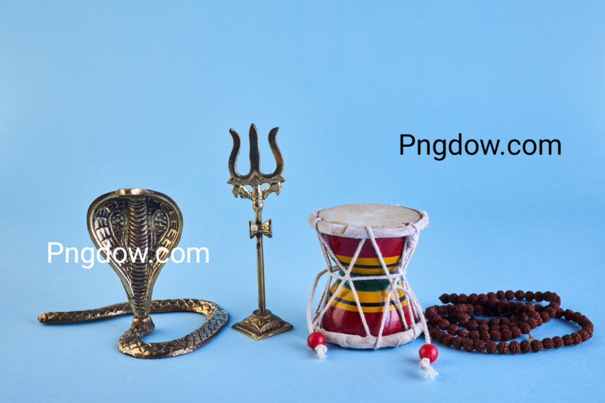 Shivaratri Background with Shivas Trident, Pellet Drum Damroo Musical Instrument Ans Snake Maha Shivratri Festval, for Free