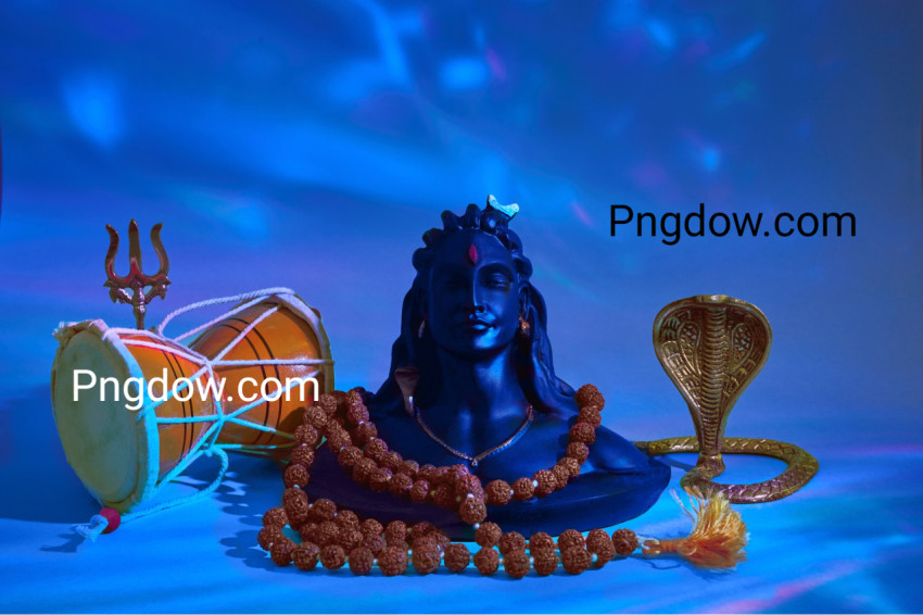 Shivaratri Background with Shivas Trident, Pellet Drum Damroo Musical Instrument Ans Snake   Maha Shivratri Festval