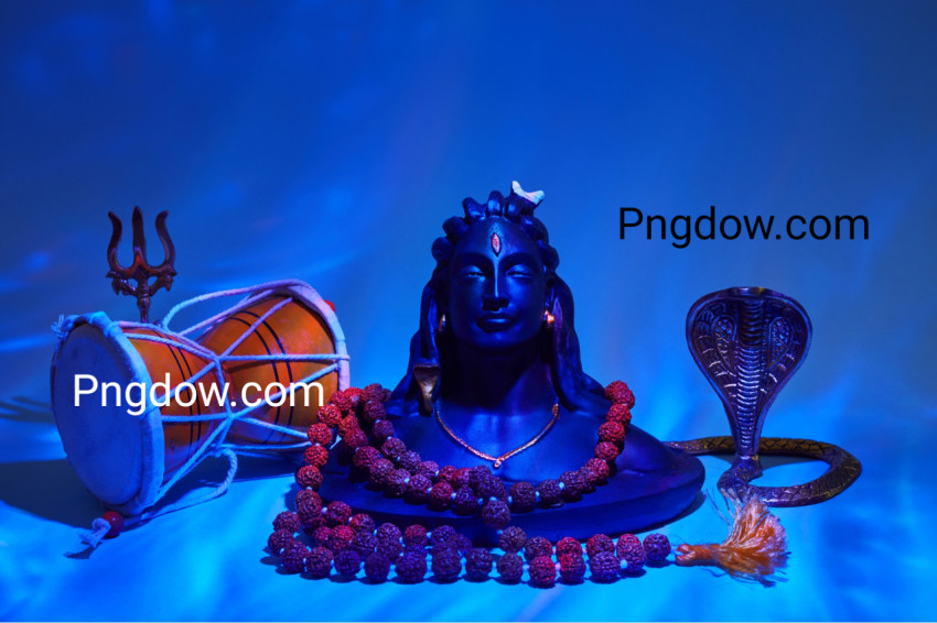 Shivaratri Background with Shivas Trident, Pellet Drum Damroo Musical Instrument Ans Snake, Maha Shivratri Festval