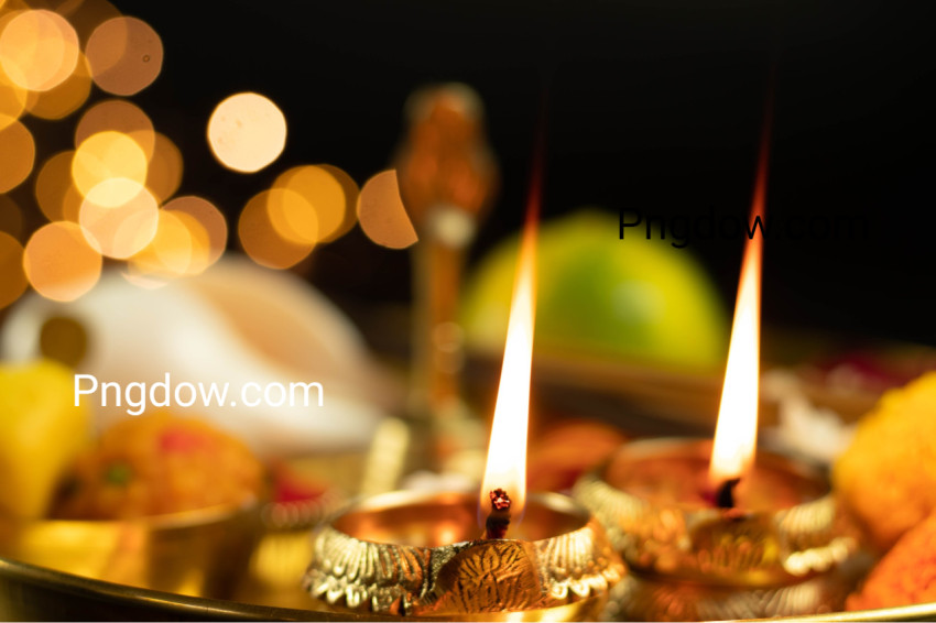 Illuminated Metal Brass Lamp Called Diya Deep Or Dia Glowing With Bokeh  Theme For Diwali, Navratri, Dussehra Puja, New Year, Deepawali, Karva Chauth, Teej, Ganesh Chaturthi Or Shubh Deepavali Pooja