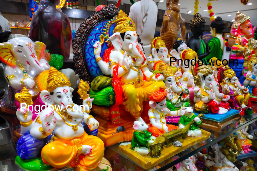 Hindu God Ganesha statue on selling market for Ganesh Chaturthi Festival