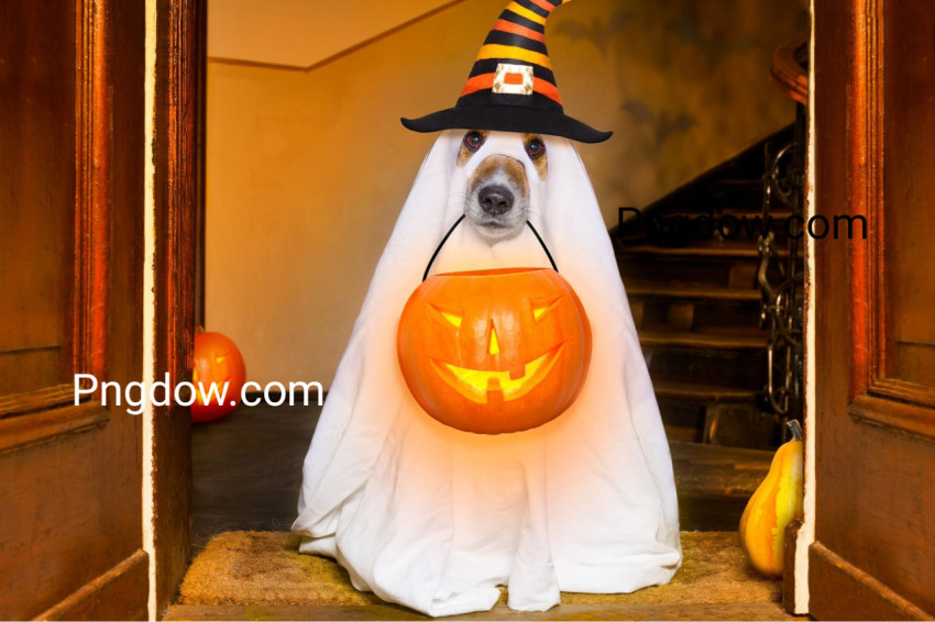 Dog Wearing a Ghost Halloween Costume