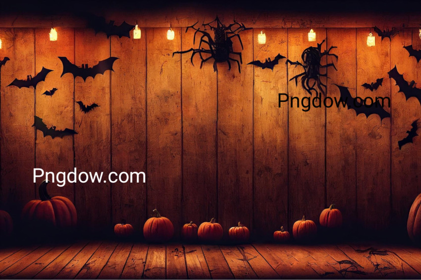 Woden wall with Halloween decorations