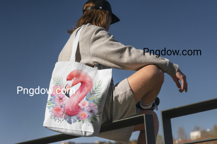 Watercolor Flamingo with Flower Crown Tote Bag design