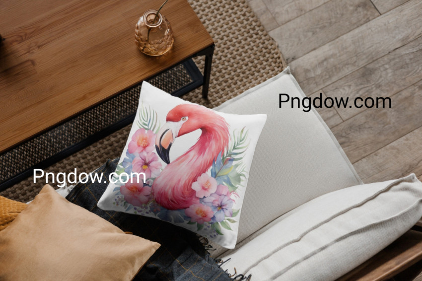 Watercolor Flamingo with Flower Crown Throw Pillow design