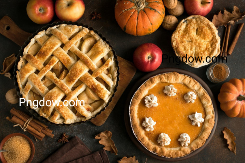 Thanksgiving pumpkin and apple various pies, free image