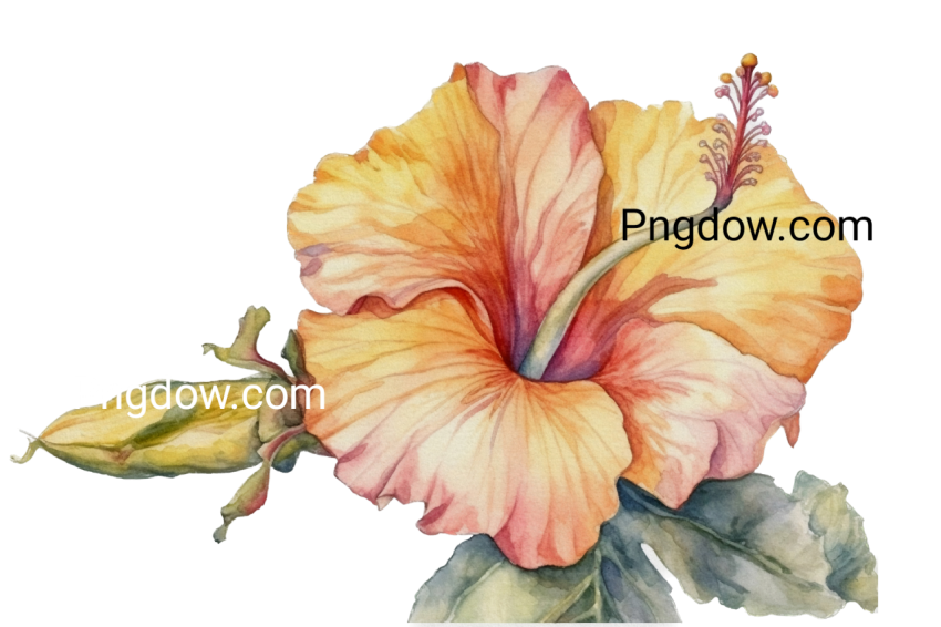 Hibiscus rosa sinensis watercolor isolated image