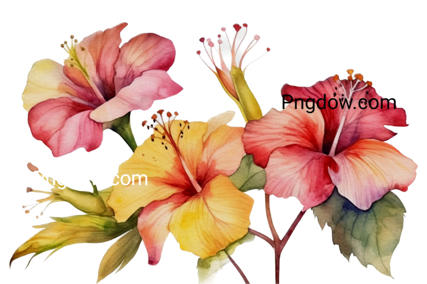 Hibiscus rosa sinensis watercolor isolated image for free