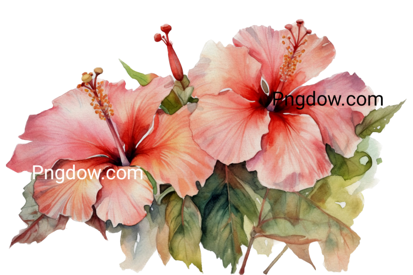 Hibiscus rosa sinensis watercolor isolated image free