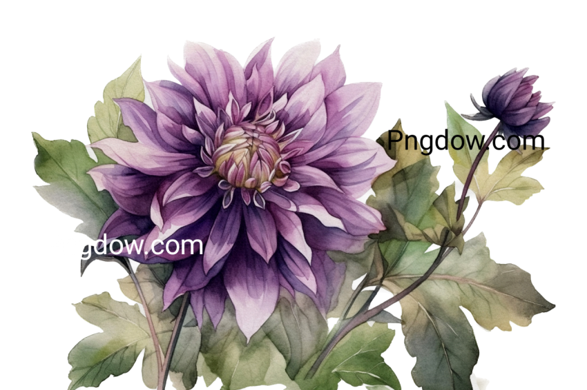 Purple dahlia botanical watercolor isolated image