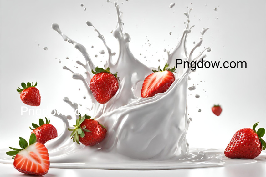 Delicious Strawberry Splash   3D Rendered Milk or Yogurt on White Background