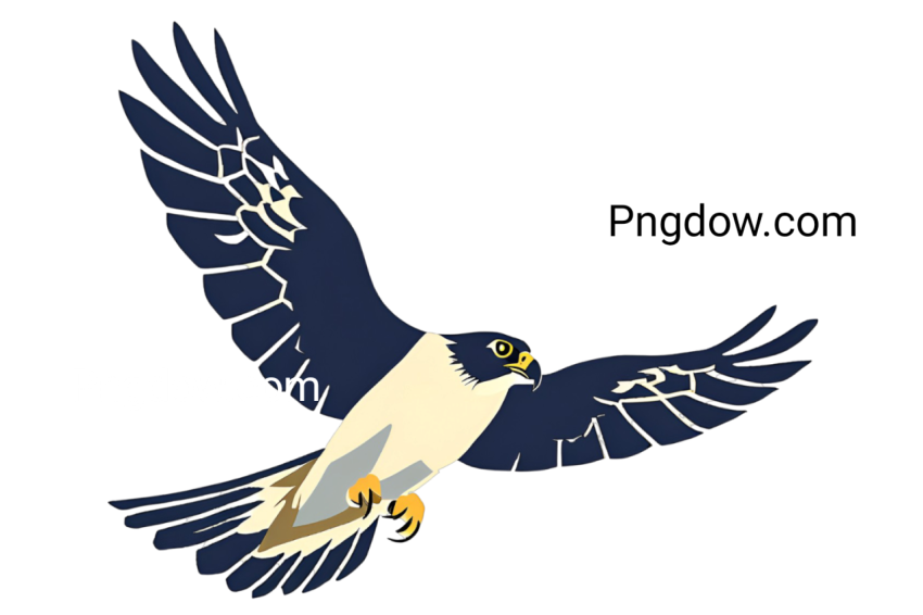 Cartoon falcon bird in flight, transparent background