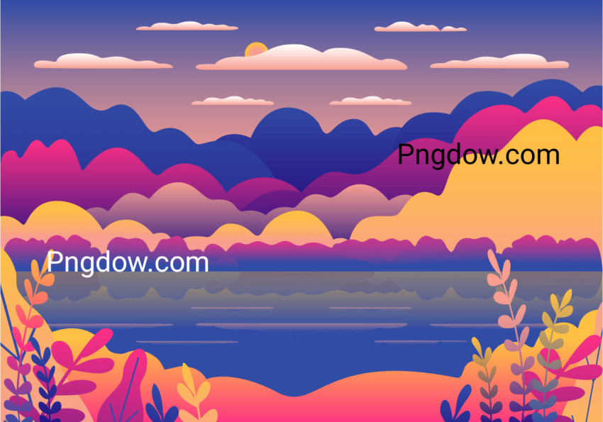 Lake Landscape at Sunset ,vector image For Free