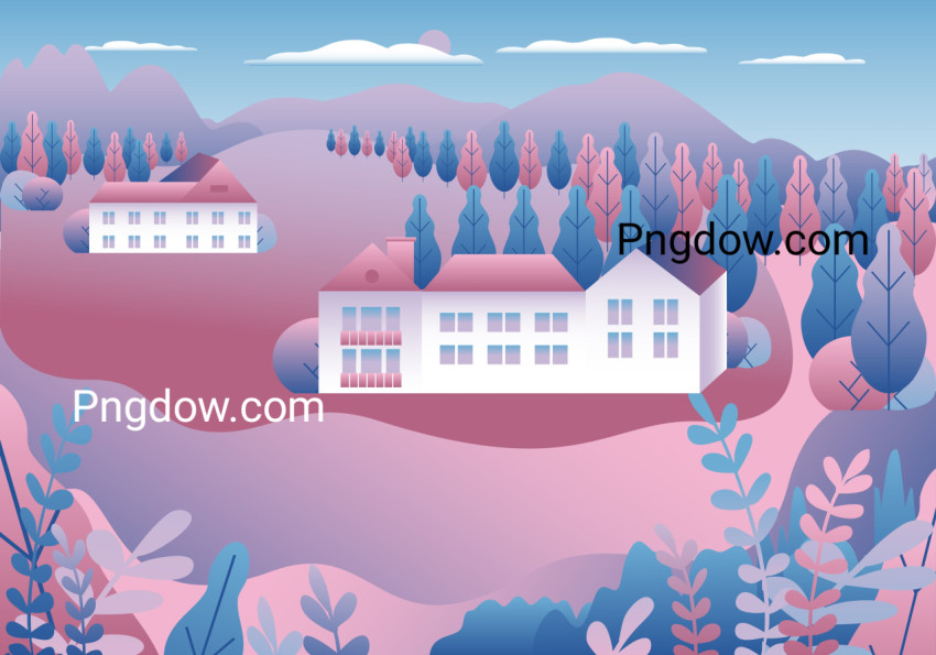 Village in Countryside Landscape ,vector image For Free