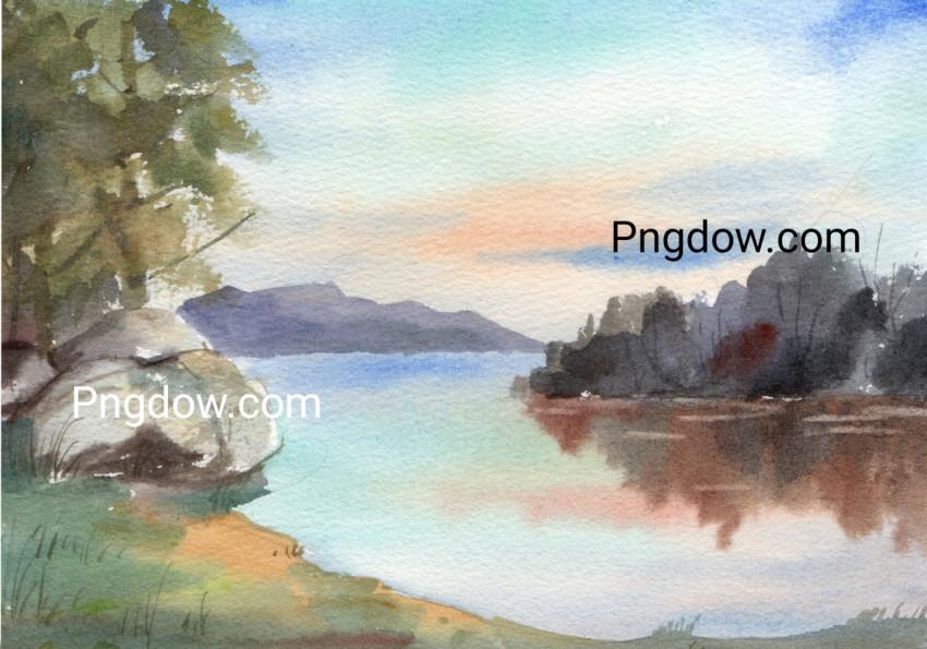 River Landscape Watercolor ,vector image For Free