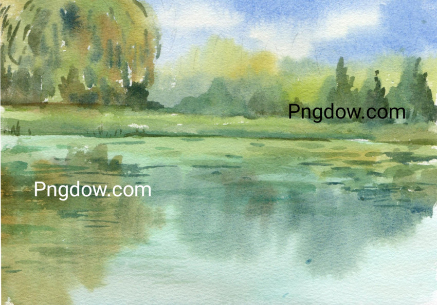 River Landscape Watercolor ,vector image For Frees