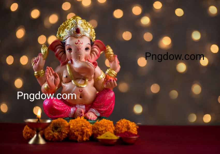 Hindu God Ganesha on Blured Bokhe Background, Ganesha Idol