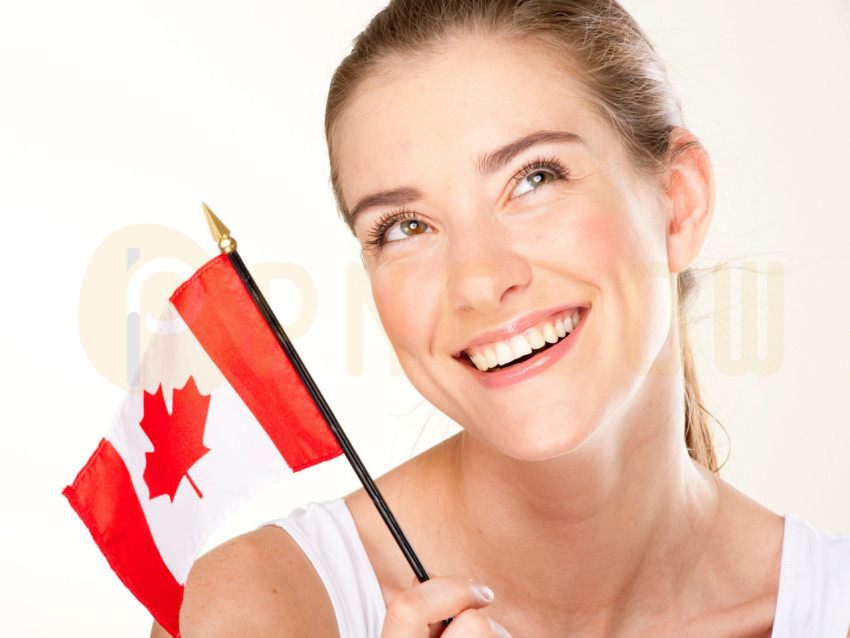 Free Image, Attractive Smiling young woman with Canada flag