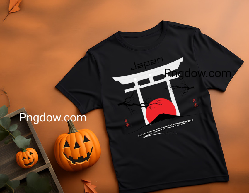 Black Grey Red Modern Illustrative Japan Style Mount Fuji T Shirt