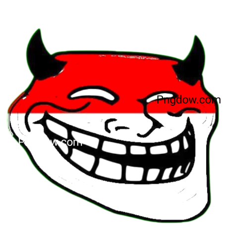 troll face with horns, featuring a red and white flag in the background, depicted in a PNG format