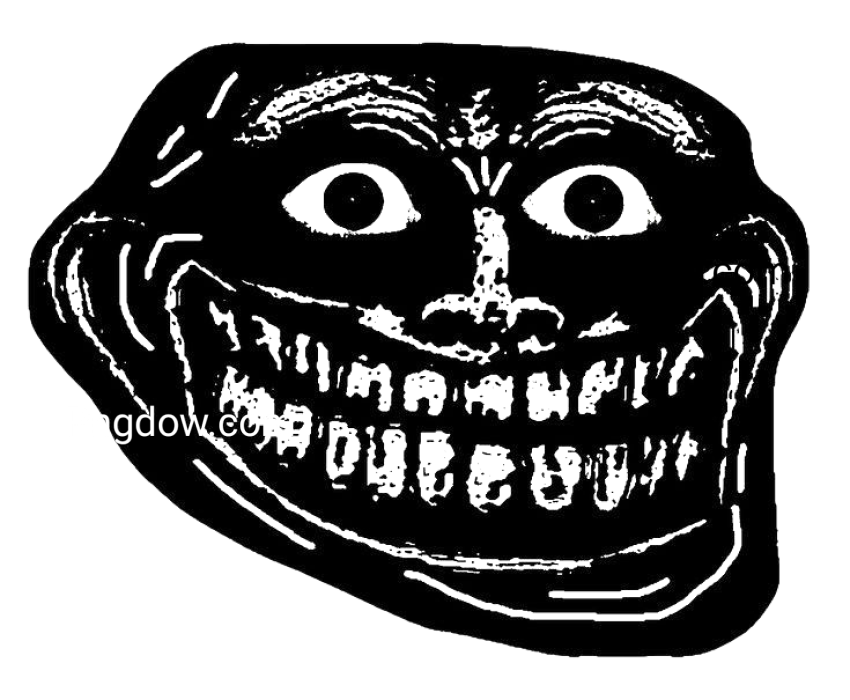 troll face featuring a large, cheerful smile, depicted in a PNG format