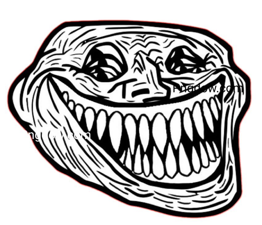 A troll face featuring a wide smile and prominent teeth, depicted in a PNG format