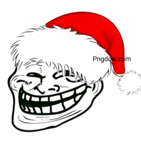 A troll face wearing a festive Santa hat, showcasing a playful and humorous holiday spirit