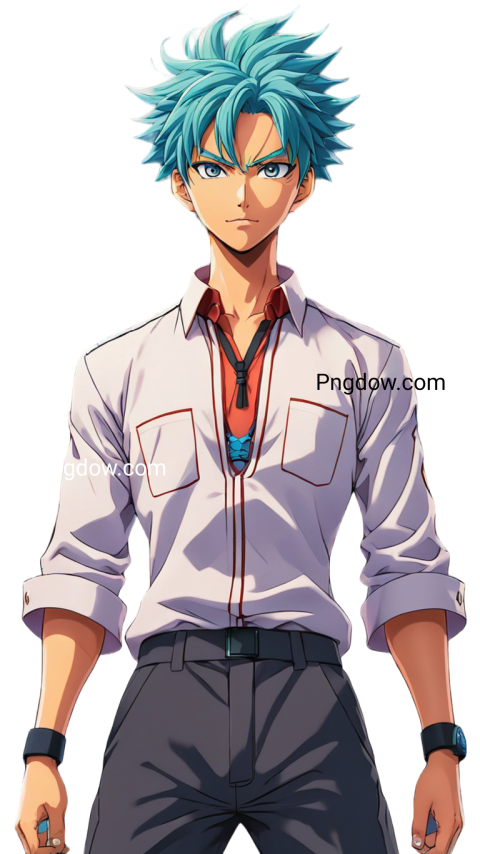 Blue haired anime character in white shirt, Gojo PNG