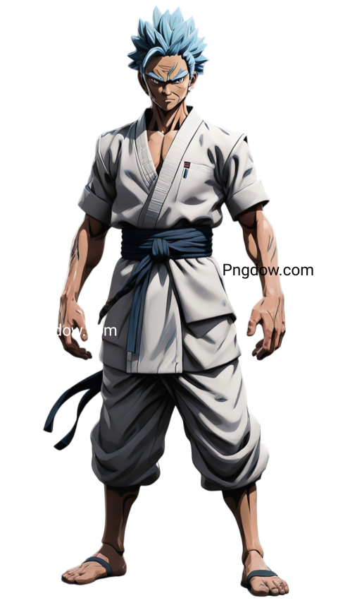 Blue haired anime character in white attire, Gojo PNG available for free download